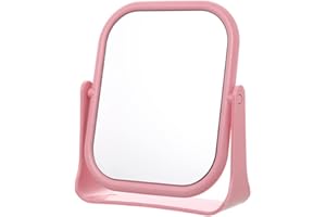 DVHOK Makeup Mirror for Desk Double Sided 360°Rotation Desk Mirror, Portable Table Square Small Standing Mirror Pink