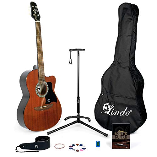 Lindo aprendiz de guitarra acústica de caoba (931 C/WA) y completo Pack de accesorios (funda, soporte, cuerdas, correa, 10 púas, DVD, afinador de clip)