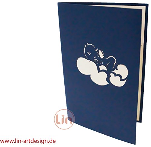 LIN-POP UP 3D Grußkarten Glückwunschkarten Geburtskarten Baby im Schlaf, blau - 2