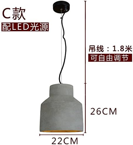 GYUHANLT Vintage Industrial fashion personality Ceiling Pendant Hanging Light for Loft Office bar restaurant cafe Home Decorative LoftSingle Head cement,C,22x26cm