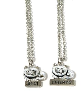 Freundschaftsketten mit Anhänger Best Friends Motiv Katze silber Ohren mit Glitzer 2 teilig