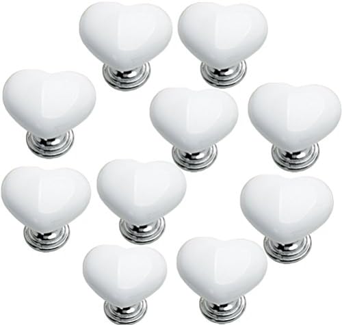 Ningmi 10pcs Ceramic Heart Shape Cabinet Knobs,Drawer Pulls &amp; Handles Set, Knobs for Door Dresser Drawer Cupboard ,Hardware (S, White)