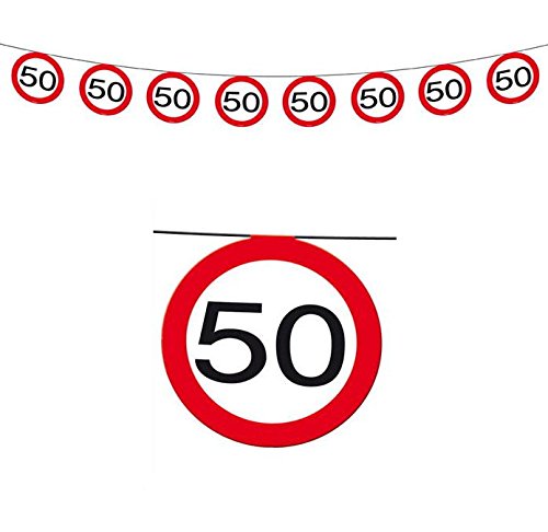 50.Geburtstag Girlande Flagbanner mit Zahl 50 Wimpelkette mit 15 Verkehrsschildern und 12m lang Dekoration zum 50er Geburtstag Party Jubiläum oder andere Anlässe - 4