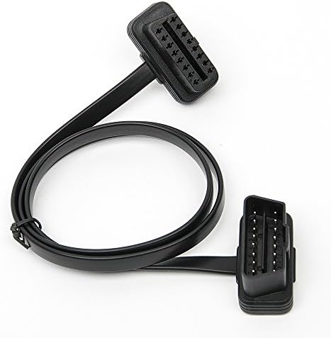 Hakkain Ultra Flat Low Profile Right Left Angle OBD 2 II Extension with Flat Ribbon Cable