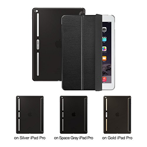 iPad Pro 12.9 (2015 Moell) Hülle, ESR® Auto Schlaf/Aufwachenen Funktion PU Ledertasche mit Translucent Rücken Abdeckung (Silikon Rahmen + Hart PC Zurück) mit Kühlloch Schutzhülle für iPad Pro 12.9 (Schwarz) - 2