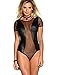 Produktbild marysgift Damen String-Body Wetlook Latex Mesh Dessous mit kurzen Ärmel Größe M 36 38
