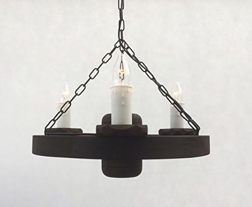 Traditional Rustic Wooden 3-Light Cartwheel Pendant/Ceiling Light