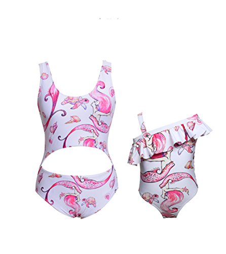 Preisvergleich Produktbild Swallowuk Mode Eltern Kinder Bademode Blumendruck Mutter Mädchen Badeanzug Beachwear Familie Kleidung (140, Rosa)