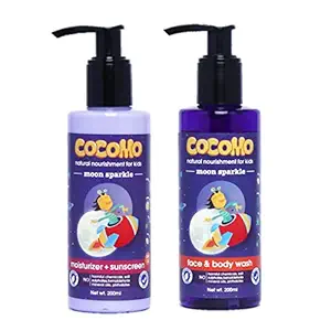 Cocomo Natural Kids Skin Care Combo: Body Wash + Sunscreen Lotion (SPF 15) - Paraben & Sulfate Free - Contains Shea & Kokum Butter, Aloe Vera, Coconut & Olive Oil (Moon Sparkle 400 ml)