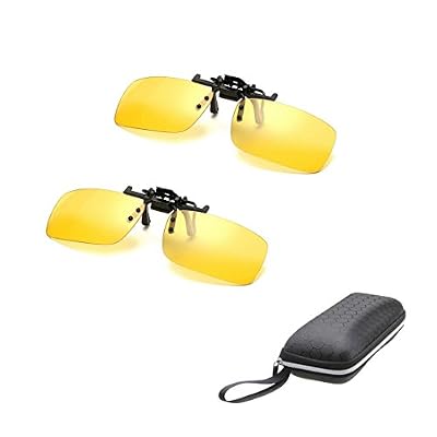 zyzh 2 PACK Unisexe Conduite Tir Lunettes Lunettes Jaune Vision Nocturne Pêche Sport Randonnée Anti-Éblouissement SUN UV Sécurité Protection des Yeux Clip-On Prescription Glasses - Rectangle
