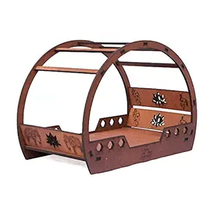 GOLKIPAR Wooden Doll House Queen Bed with Mattress & Pillow, Wooden God Bed for Laddu Gopal Handicraft Pooja Article, Gift Item, God Idol, Suitable for Prayer Room Home Decor & Toy for Kids (Small)