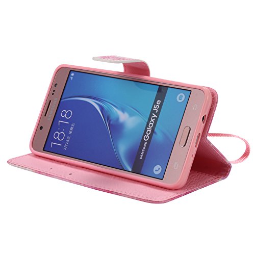 Feeltech Samsung Galaxy J510/J5 2016 Hülle PU-Leder und Brieftasche Bunte Muster Fall mit Magnetverschluss, Hybrid-Kickstand mit Stand-Funktion, schlagen Sie schützende weiche TPU Stoßstangenabdeckung und Kreditkartenhalter für Samsung Galaxy J510/J5 2016 Handgelenk Bügel-Buch-Art-Geldbeutel-Tasche mit 2 In 1 Berühren Sie Stift – Rosafarbener Elefant - 5
