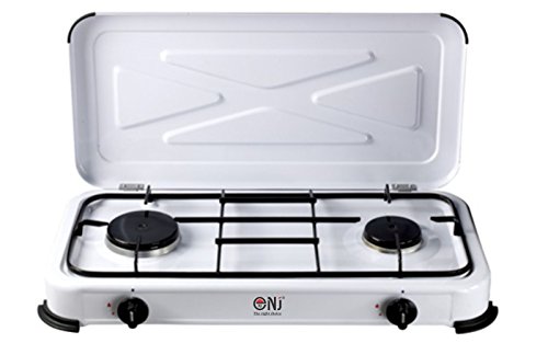 Campingkocher 2 flammig Gaskocher Gasgrill 3,3 KW mit Deckel Gasherd Kochfeld + Grillplatte + Phönix Gasherdkreuz + Gasschlauch-Regler Set - 2