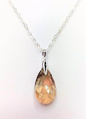 LynnsGemCreationsGolden Shadow Crystal Teardrop Pendant, Sterling Silver, Gift for Women