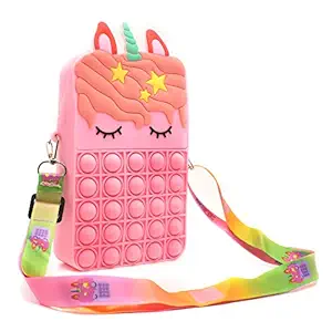 Kiditos (Pop It Bag Unicorn Shape Sling Bag for Girls) Side Bag for Kids Girls, Pop It Bag for Girls, Pop It Toy Shoulder Bag for Girls, Pop It Purse Fidget Bag for Kids Sensory Fidget Toy, Baby Pink