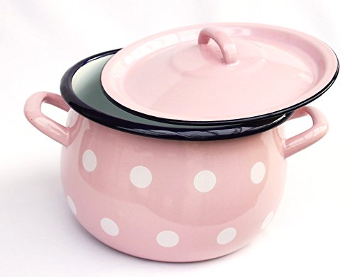 DanDiBo Topf 4,5 L Kochtopf 502w Rosa mit weißen Punkten emailliert Töpfchen Emaille Kasserolle Emailtopf Induktion - 5