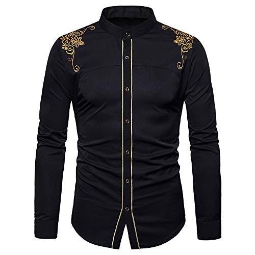 VPASS Hombre Camisas,Camisas de Vestir Manga Larga Camisas Formales Casual Color Sólido Bordado Traje Impresión Primavera Negocios Camisa de Moda Slim Fit Long Sleeve Tops Shirt