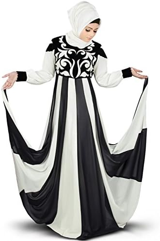 MyBatuaIslamic Off White & Black Designer Eid & Party Wear Abaya Burqa AY-359
