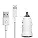 Produktbild Original NessKa® 2in1 Ladeset Ladegerät | 1A KFZ Adapter + 1 Meter USB Schnell Highspeed Ladekabel | iOS 10 | passend für iPhone SE / 6s Plus / 6s / 6 / 5s / 5c / 5 / iPad Mini / iPod touch / Nano | Weiß
