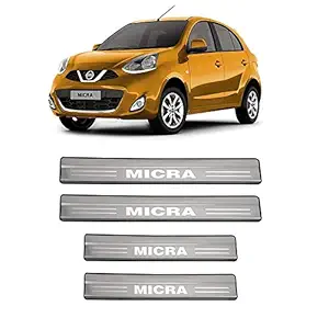 PRIKNIK Car Footstep Door Sill Plate Stainless Steel Non-Led Compatible with Nissan Micra