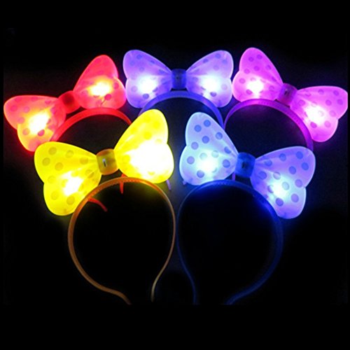 Lote de 12 diademas con luz LED intermitente y diseño de lazo para fiestas, cumpleaños, Halloween, multicolor (colores aleatorios)
