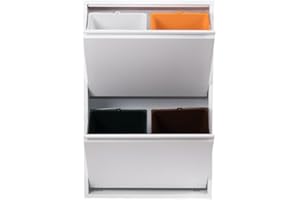 GENTILIN DESIGN G. Design | Pattumiera per Raccolta Differenziata 2 Scomparti, Mobile Salvaspazio in Metallo Bianca, 4 Secchi Inclusi Estraibili Lavabili, Già Montato, Interni/Esterni