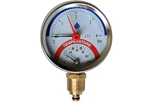 PLUMBING4HOME 80mm Dial 0-120C 0-2,5 Bar Side Entry Temperature Pressure Gauge 1/2 Inch BSP Thermomanometer