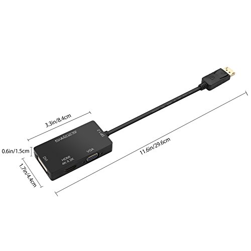 3 in 1 DisplayPort Adapter, Swees 4K x 2K 3 in 1 Displayport DP zu HDMI DVI VGA Kabel Adapter Konverter | 3840×2160 UHD / 2160p 4k (Ultra High Definition) | HDTV / 1080p (Full HD) | vergoldete Kontakte | Plug&Play | Schwarz - 5