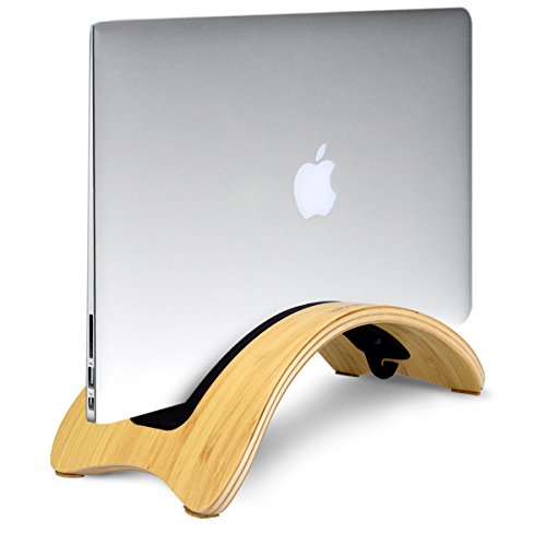 kalibri Eleganter Laptop Tablet Ständer in Dunkelbraun aus Holz für Apple MacBook Air 13“/Pro Retina 13“/15“/ Pro 13″/15″ Bambusholz Hellbraun – Universal Tablethalterung Tisch Ständer Station Stand - 3