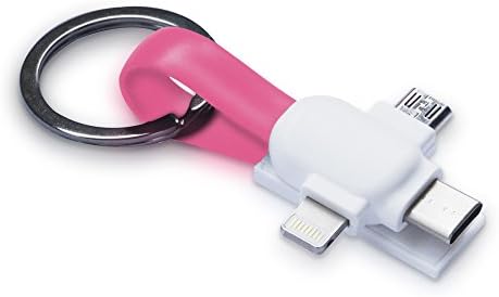 Moco Best 3 in 1 USB Cable / Micro / Lightning/ type C - keychain magnet holder - Short and pocket size - Great charger for Apple, Samsung, Android, And Almost every phone (Pink)