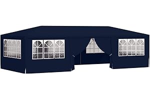 vidaXL Tente de Réception avec Parois Latérales Belvédère Tonnelle Pavillon Chapiteau Mariage Barbecue Voyage de Camping 4x9 m Bleu 90 g/m²