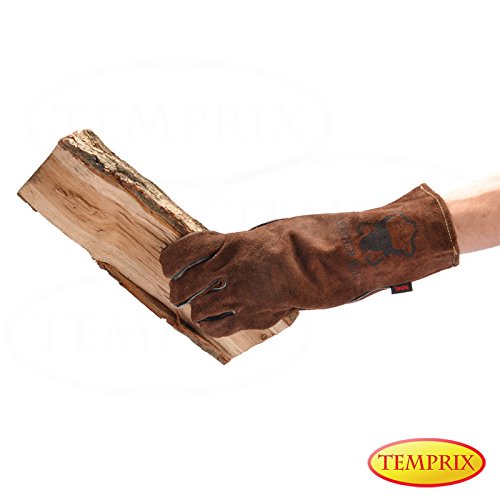 Kaminhandschuh, Grillhandschuh, Ofenhandschuh, Hitzeschutzhandschuh aus echtem Leder Farbe braun Größe L Temprix verschiedene Größen (L)