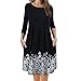 Produktbild Qiusa Frauen Tasche Langarm Floral Plissee lose Tunika Kleid (Farbe : Schwarz, Größe : Large)