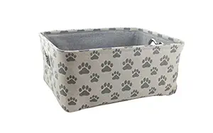 Winifred & Lily Pet Toy and Accessory Storage Bin, Organizer Storage Basket for Pet Toys, Blankets, Leashes and Food in Printed ?Dog Paws??, Beige/Grey