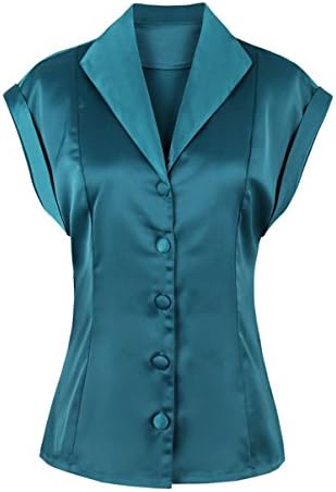 Funray Womens Silk Tailored Cap Sleeve Button Down Shirts Collared Shirts Various Colors S-2XL