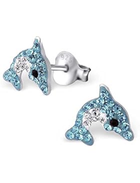 SL-Collection Ohrringe Kinderohrringe Delfin Kristalle in zwei Farben 925 Silber
