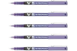 Pilot Hi-Tecpoint V5 - Lote de 5 bolígrafos roller (tinta líquida, punta fina, color morado