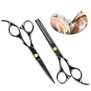 Professional Hair Cutting Scissors Set - Haircut Scissor for Barber/Hairdresser/Hair Salon, Barber Hairdressing Texturizing Salon Razor Edge Scissor Stainless Steel Black