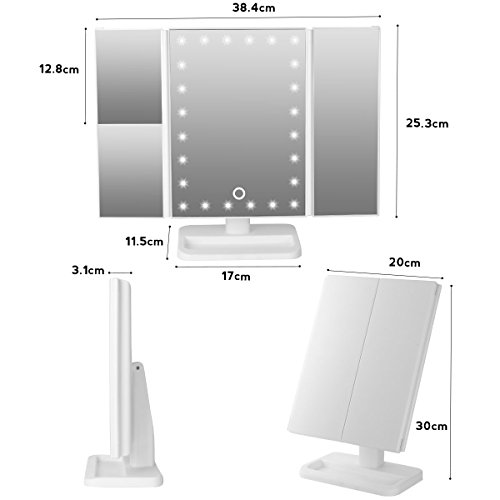 Vergrößerungsspiegel mit beleuchtung / Kosmetikspiegel 3 Fach Vergrößung / Make-up-Spiegel mit 24 LEDs Beleuchtung / Faltbare Beleuchtet Schminkspiegel 180° Drehbarer / Einstellbar Dimmbar Standspiegel / Batteriebetrieben und USB Aufladbar - 7
