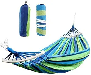 HUEX Cotton Outdoor Hammock Swing - Double Hammocks with Spreader Bar, Portable Camping Hammock for Patio Yard Garden Tree Beach