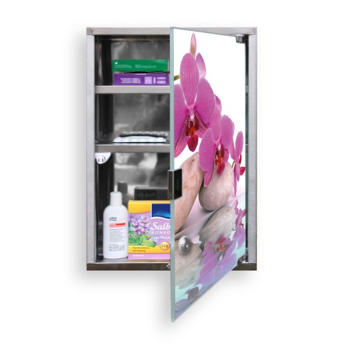 Medizinschrank groß Edelstahl abschließbar 30x45x12cm Arzneischrank Medikamentenschrank Hausapotheke Erste Hilfe Schrank Motiv Orchidee - 3