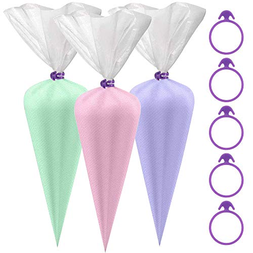 FUNNY HOUSE sac a Poche USA e Getta,100 Sacchetti di Monouso per Decorazione Pasticceria con 5 Cinturini Sigillatura a Tenuta,Spessore 80 µm