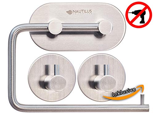 Preisvergleich Produktbild Toilettenpapierhalter Set mit passendem Handtuchhalter (2 Stück) Selbstklebend Ohne Bohren in Edelstahl Premium Qualität von Nautilus