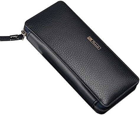Leather Zip Around Clutch Business Long Wallet Purse with 3 Large Cash Compartment