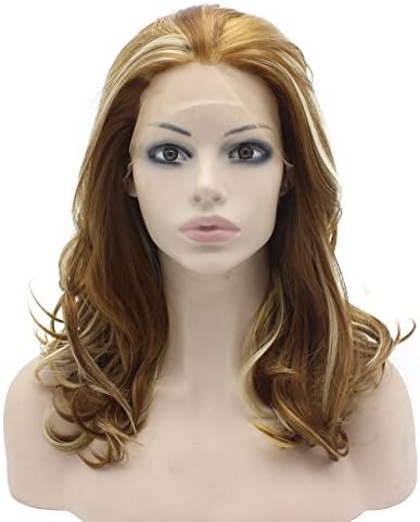 Iwona Medium Long Wavy Blonde Highlight Synthetic Lace Front Wig Natural