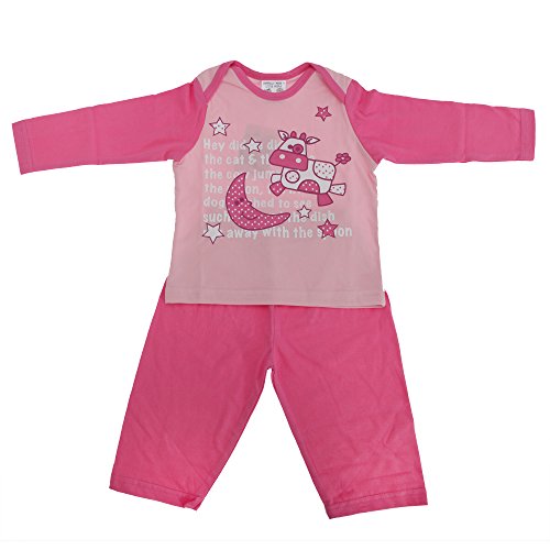 Baby Girls Hey Diddle Diddle Long Sleeve Top & Bottoms/Trouser Pyjamas Set (0-3 Months) (Pink/White)