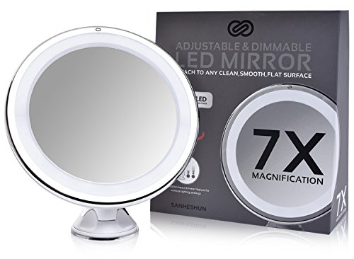Sanheshun 7-fach Vergrößerung LED-Licht Reise Make-Up Spiegel Kompaktspiegel, Spiegel Mit Beleuchtung, Rund