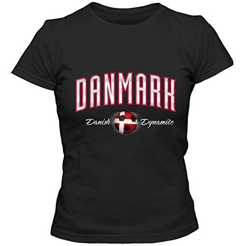 Damen T-Shirt Danmark Denmark Dänemark Fußball Soccer Football EM WM Trikot DTG, Farbe:Schwarz;Größe:XXL