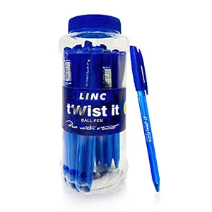 Linc Twist-It Lightweight Ball Pen Jar | 0.7mm, Blue Ink Ball Pens | Jar of 25 Units | Blue Ball Pen Set for Office and School Use | Elasto Grip Pens for Smooth Writing with Fast Flowing Ink Technology | Pack of 25