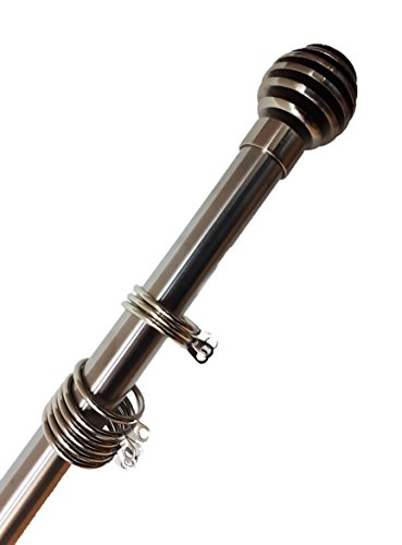 Home HarmonySliced Ball Finial Telescopic Extendable Curtain Pole set In Black or Silver and Matching Holdbacks Available (Silver, 180-340 cm)